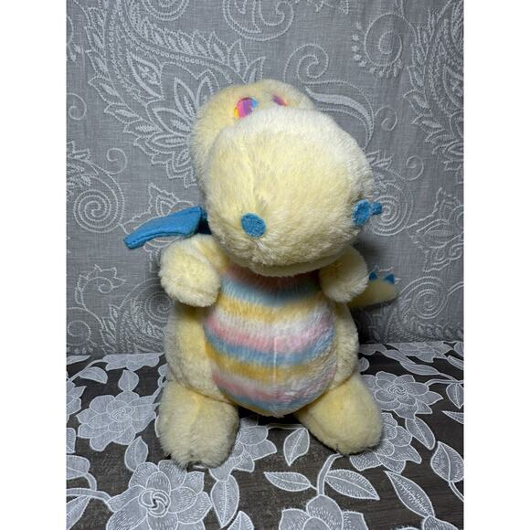 Vintage Yellow Dragon Plush Watson’s Peter Pan Rainbow Stripe Stuffed Toy Blue - Picture 2 of 11